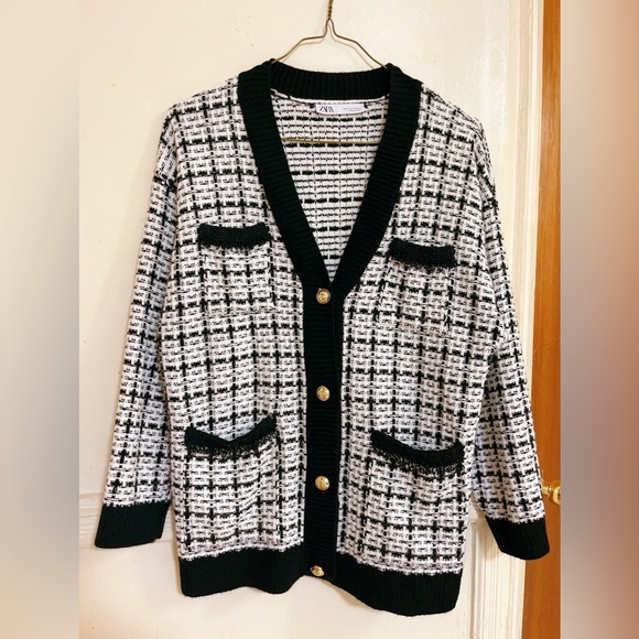 Zara Sweaters - Zara Cardigan Jacket, Size:S, Color: black and white, Condition: New with no tap